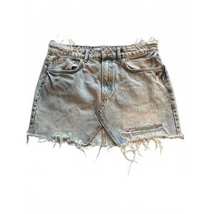 Trafaluc by Zara Women's Distressed Light Wash Denim Skirt